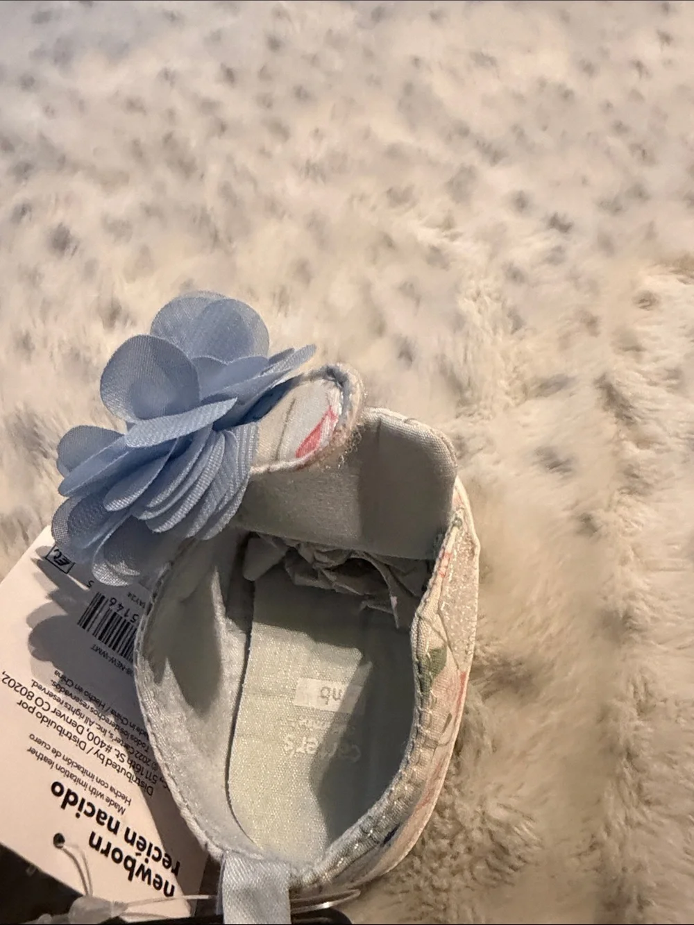 Carter's -child of mine -Floral Baby Slip-On Shoes with Light Blue Flower